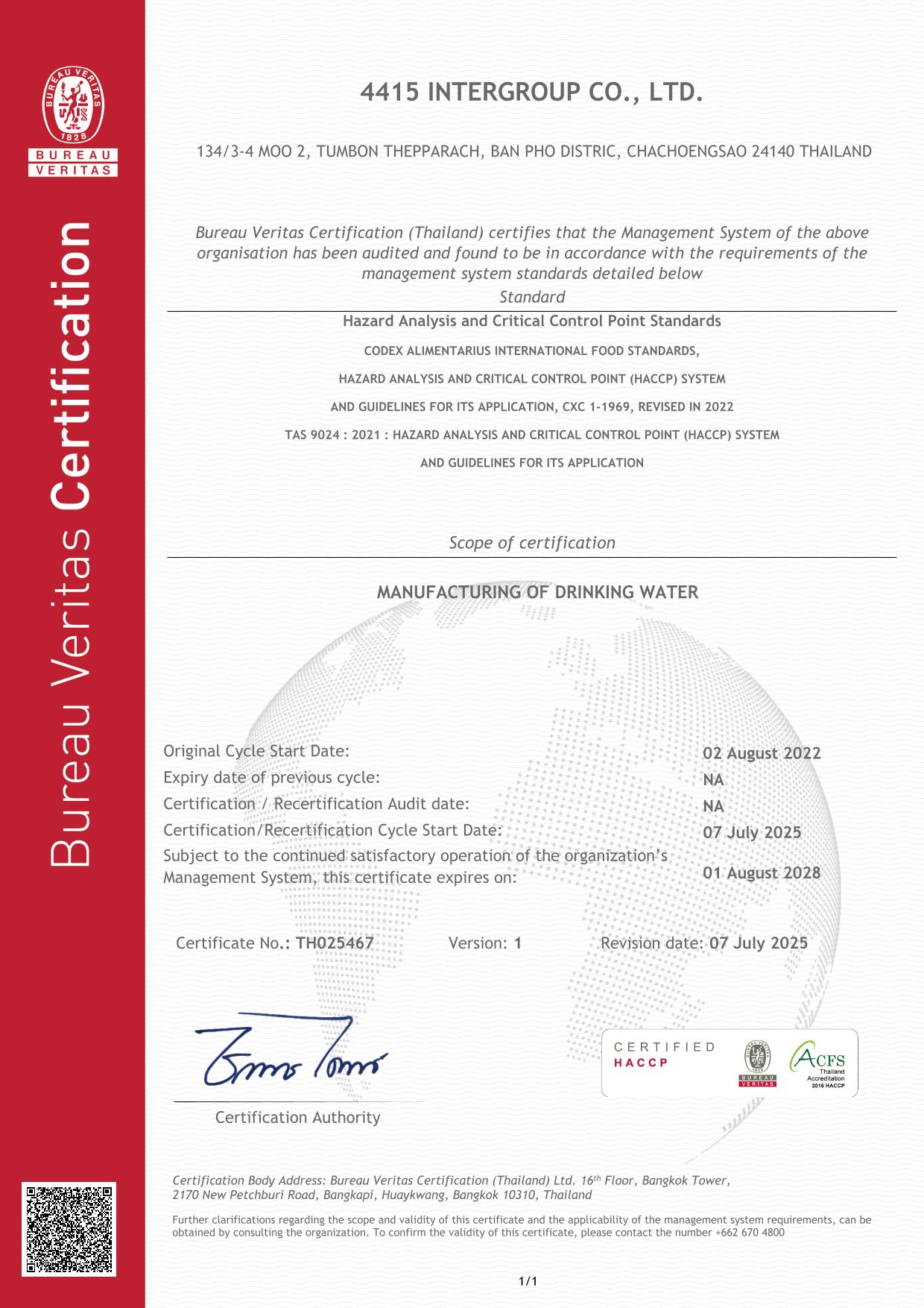 ใบรับรอง HACCP Codex